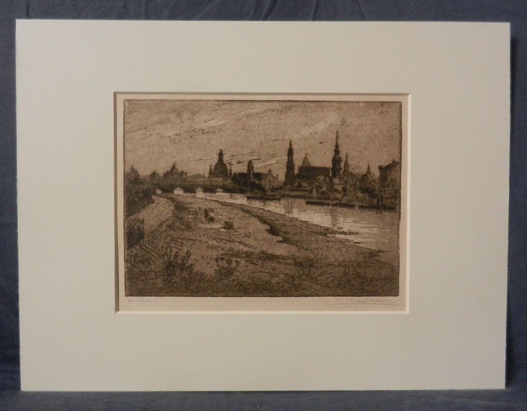 Ets Gezicht op Dresden Max Schnöss 1889-1964 hxb: 16x22 cm, Stadsgezicht, 23 cm, Ophalen of Verzenden, 15 cm