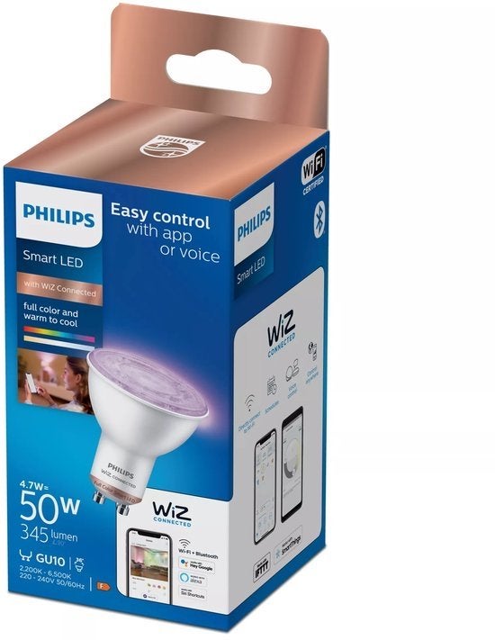 3x Philips slimme ledspot GU10 (Wiz app compatibel), Ophalen of Verzenden, Zo goed als nieuw, Dimbaar, Philips
