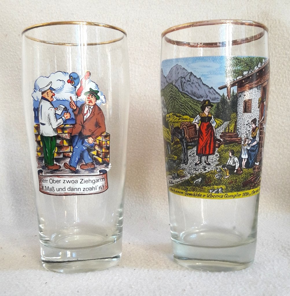 Veßa bierglazen 0,5L - Set van 2 met folkloristische print, Ophalen of Verzenden, Zo goed als nieuw, Bierglas