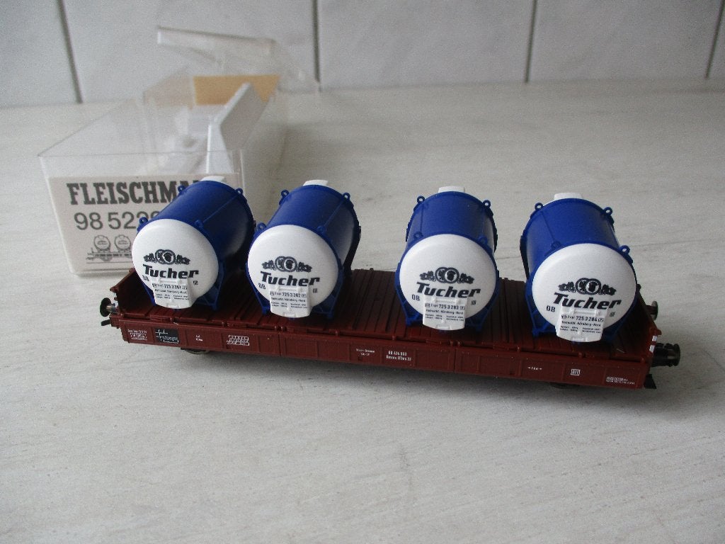 Fleischmann Platte wagen met Tucher Containers no 98 5229, Gelijkstroom, Fleischmann, Wagon, Ophalen of Verzenden