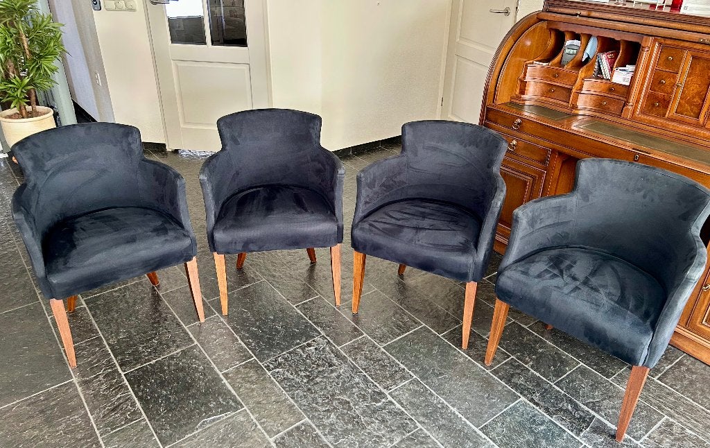 Vier zwarte velours eetkamerstoelen, Huis en Inrichting, Stoelen, Ophalen, Zwart, Nieuw, Vier