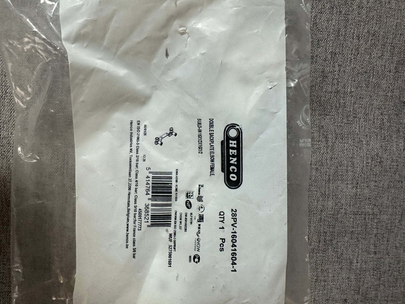 Henco pers muurplaat dubbel  | 16 x 1/2" | Messing, Ophalen, Nieuw, Koper, Overige typen