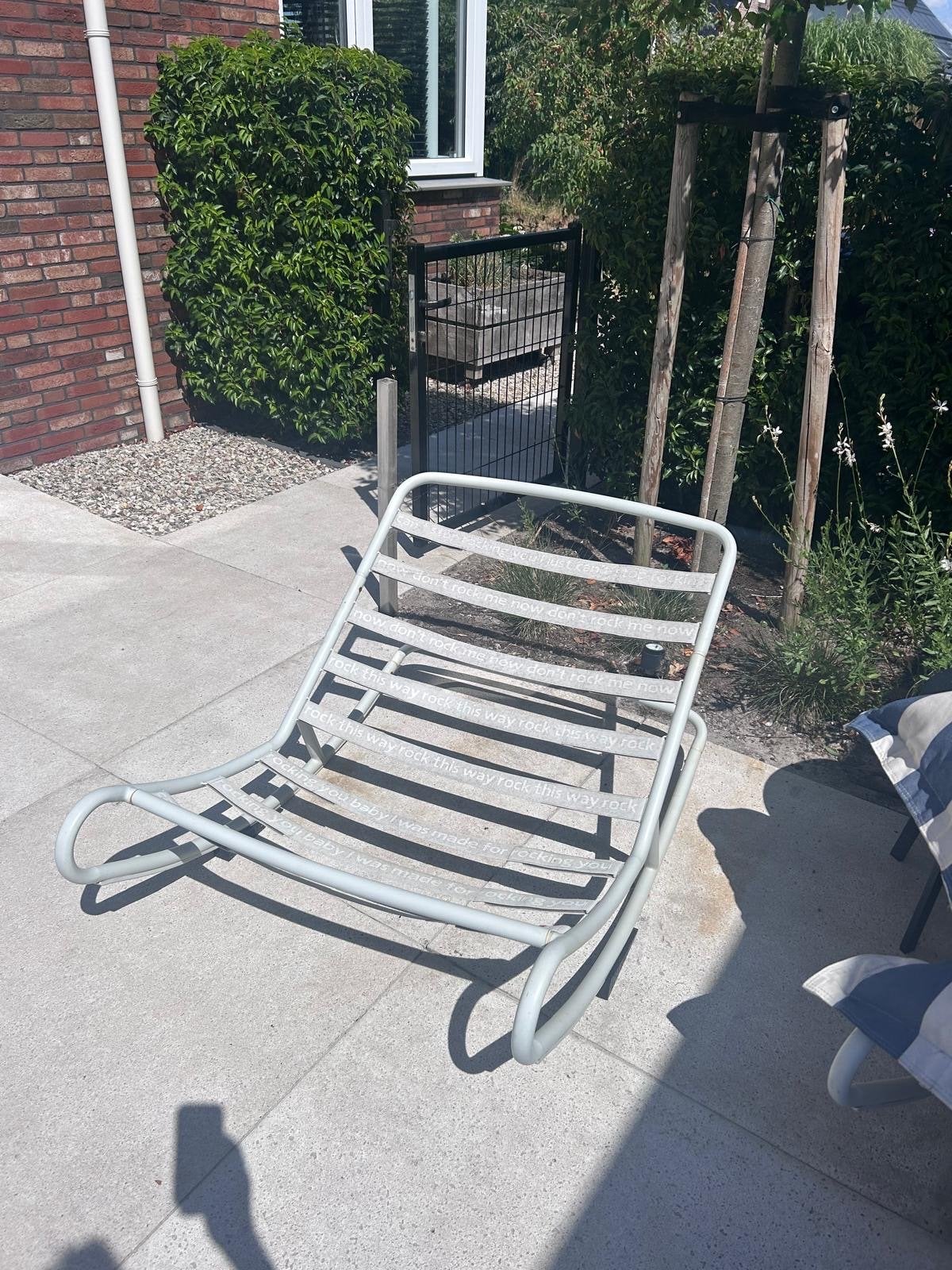 2x Fatboy schommelstoel exclusief zitzak met rock blockers, Ophalen, Gebruikt, Metaal