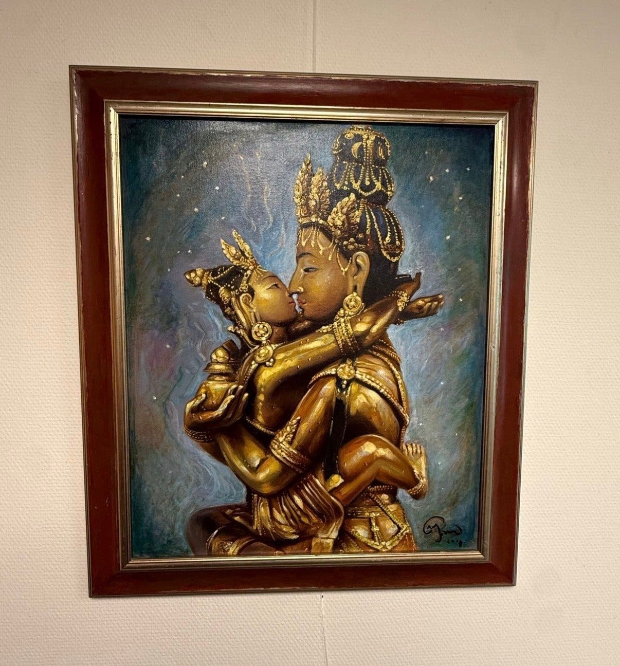 Schilderij Jann Prins 1947 - Shakti figuur, liefde uit 2009, Schilderij, India, Meerkleurig, Geschilderd