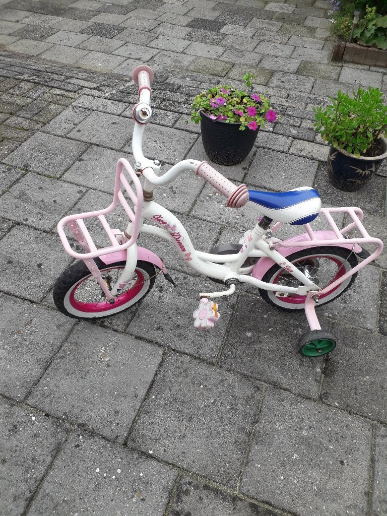 meisjes fiets 12inch met voor en achter bagage drager, Fietsen en Brommers, Terugtraprem, Gebruikt, 14 inch of minder, Ophalen