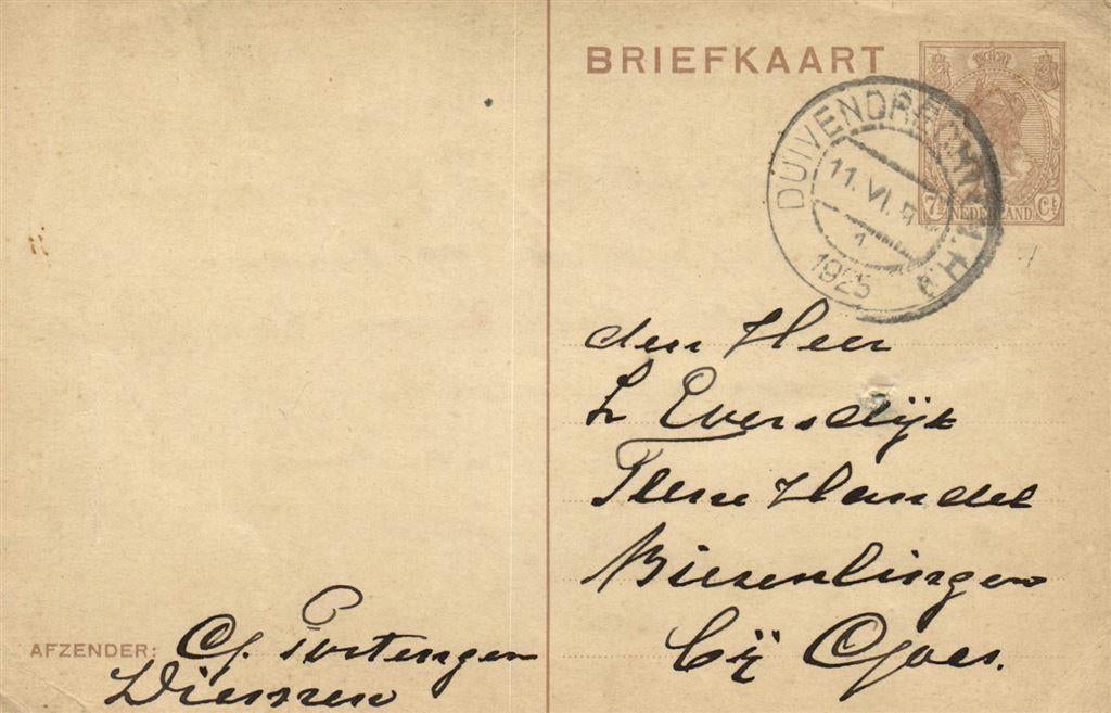 G. Portengen, Diessen - 06.1925 - briefkaart, Ophalen of Verzenden, Briefkaart