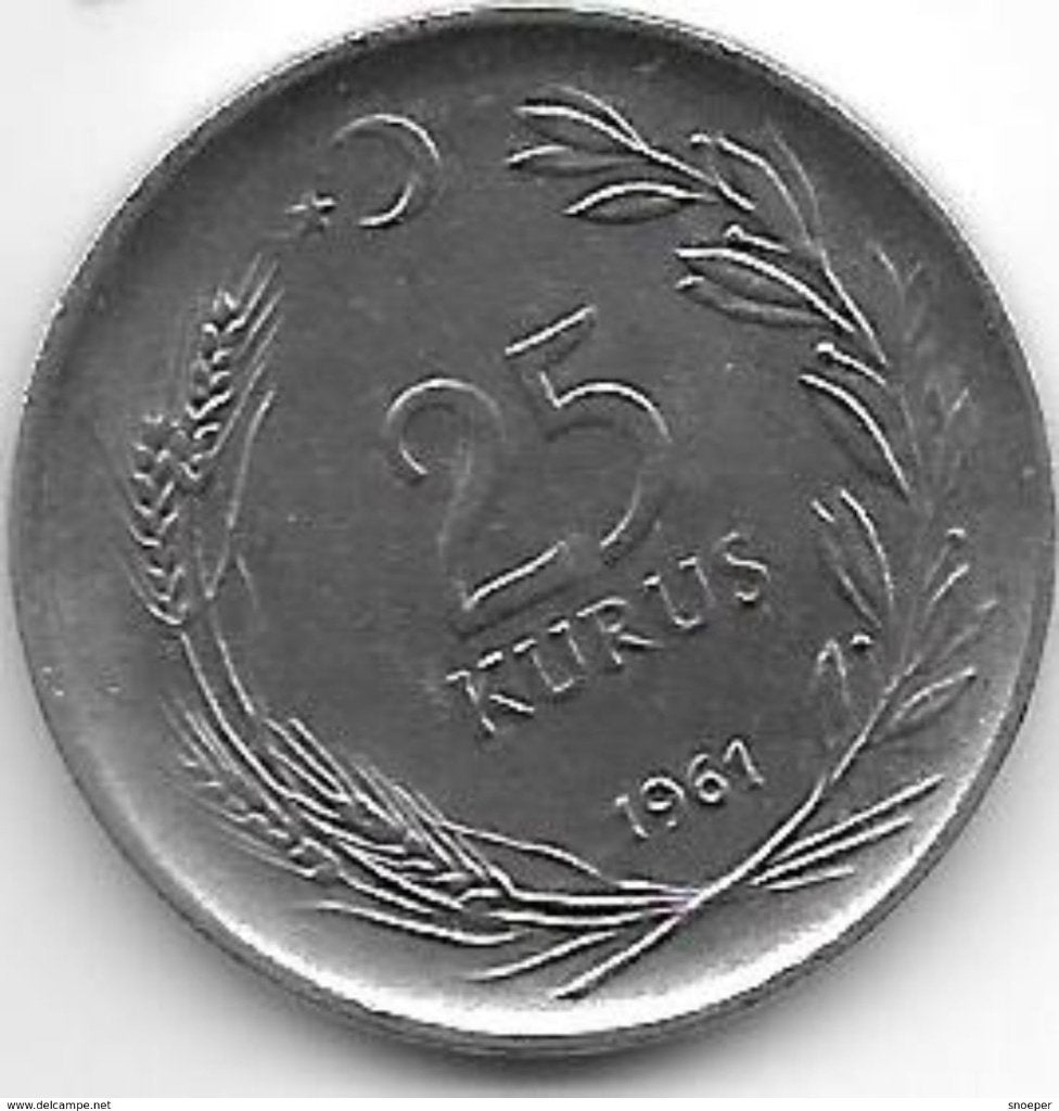 turkye 25 kurus 1961 km 892.2 xf+ catalog val  xf+ = 5,00$, Postzegels en Munten, Ophalen of Verzenden, Midden-Oosten, Losse munt
