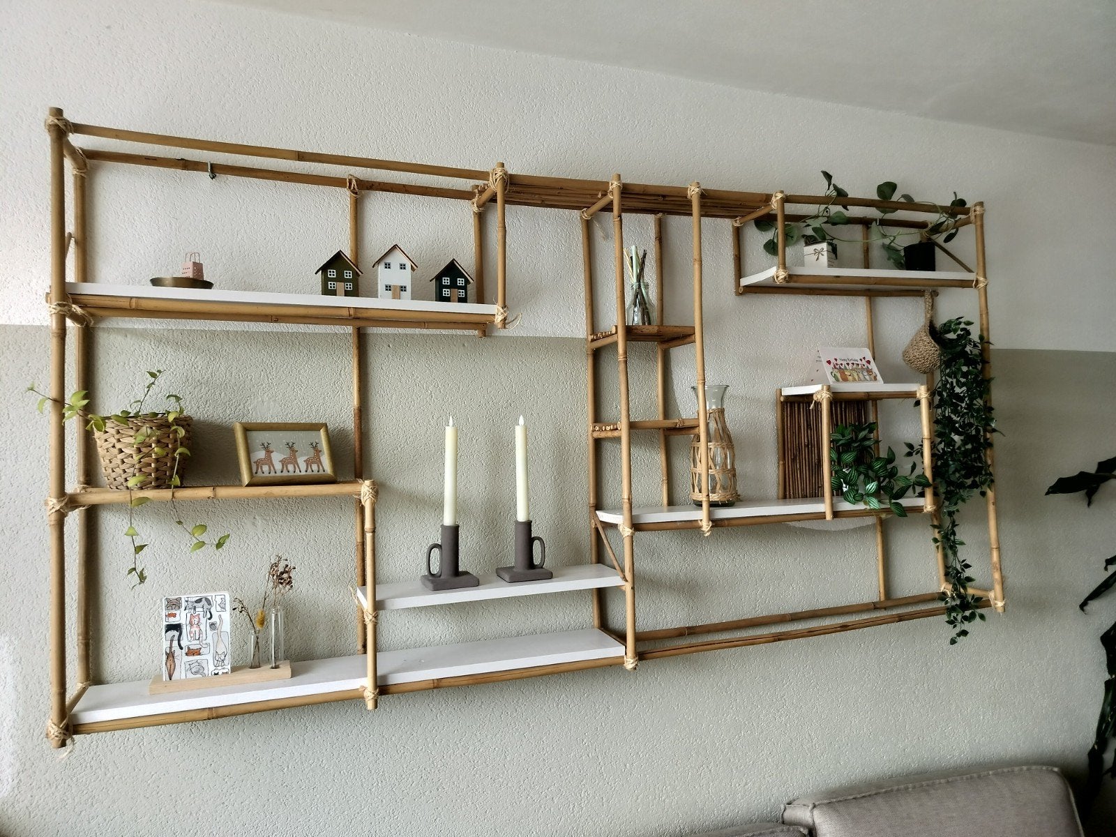 Bamboe wandrek met planken, 200x100 cm, Ophalen, Met plank(en), 100 tot 150 cm, 150 tot 200 cm