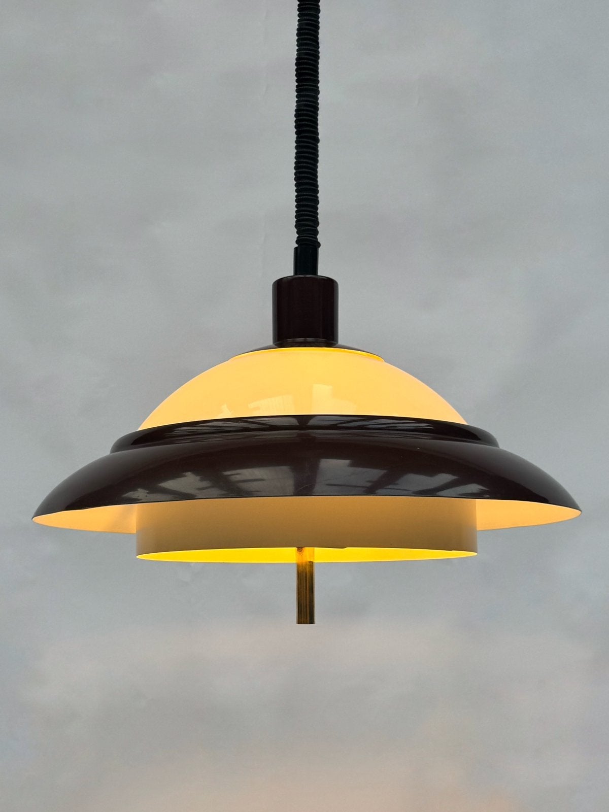 Vintage Dijkstra Lampen Hanglamp, Bruin Rood, Schalenlamp, Zo goed als nieuw, Mid Century, Metaal, E27 (groot)