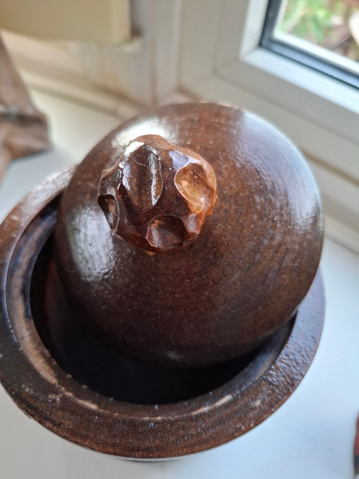 Oud houten potje met deksel - 7 cm hoog, 13 cm doorsnede, Ophalen of Verzenden