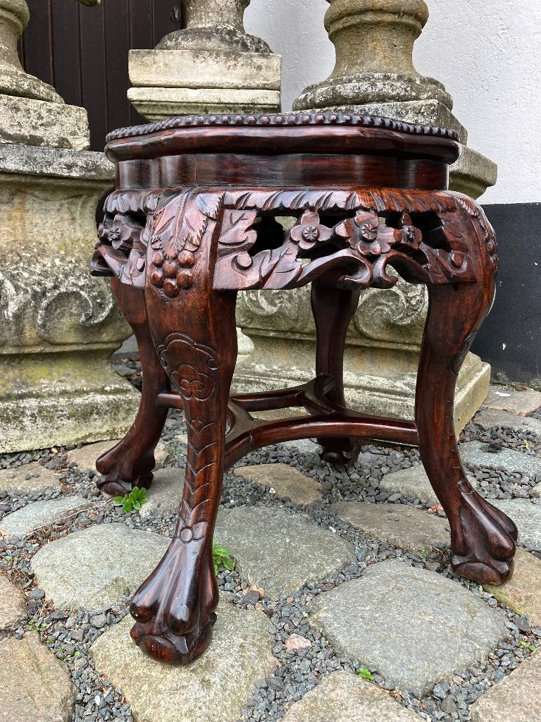 19de eeuwse Hongmu plantentafel met roze marmer inleg, Ophalen, Rond, Minder dan 55 cm, 60 cm of meer