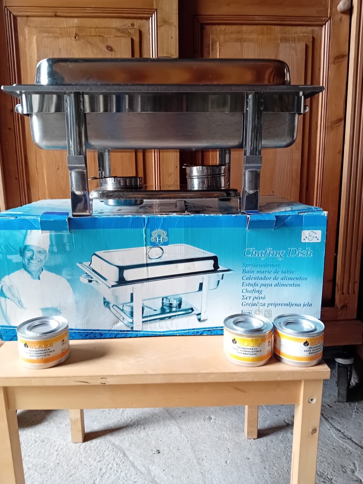 RVS Warmhoudbak / Chafing Dish met brandpasta, Huis en Inrichting, Ophalen, Overige typen, Metaal, Nieuw