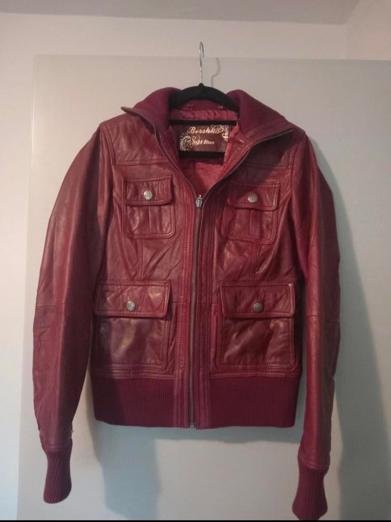 Leren jas Burgundy Bershka S, Kleding | Dames, Zo goed als nieuw, Maat 36 (S), Rood, Bershka
