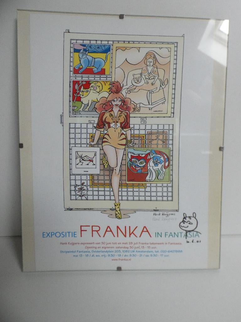 Te koop gesigneerde reclame van stripfiguur Franka, Verzamelen, Stripfiguren, Gebruikt, Plaatje, Poster of Sticker, Overige figuren