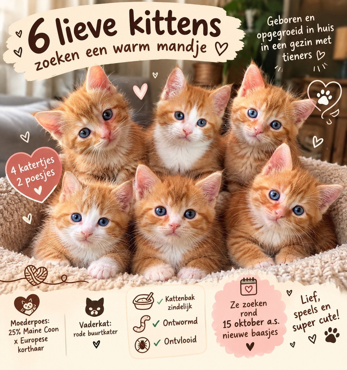 Super lief: rood-oranje, rood-witte kittens 🐈🐱, Meerdere dieren, Kortharig, 0 tot 2 jaar