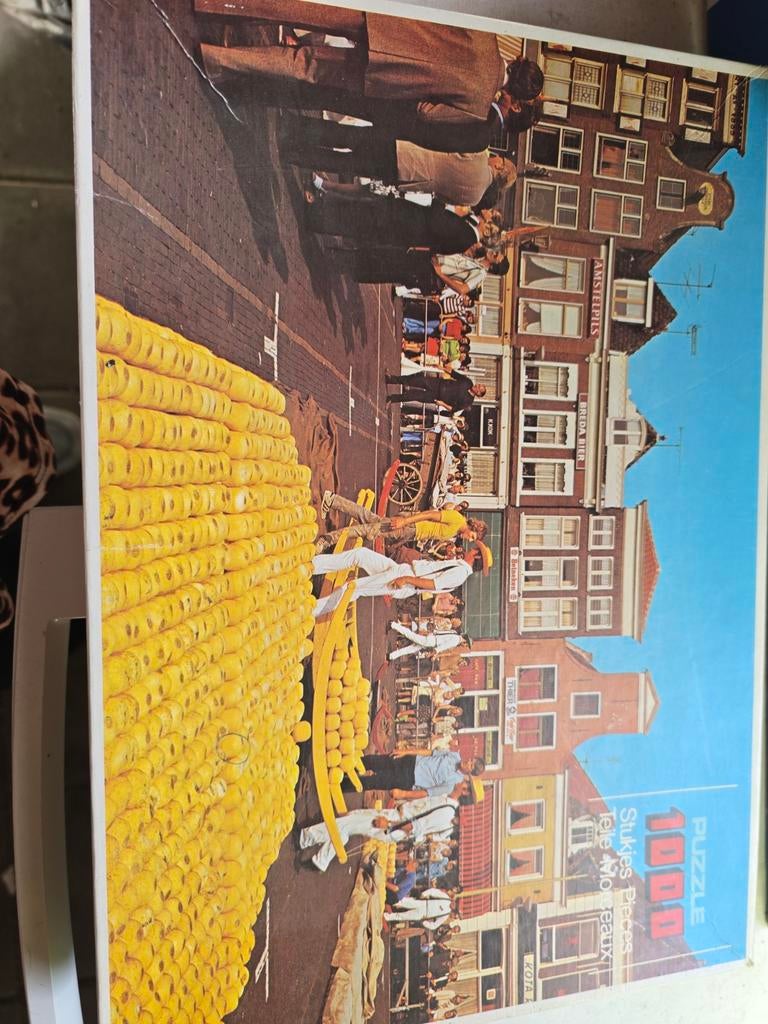 Vintage 1000 stukjes puzzel: Kaasmarkt Alkmaar, Ophalen of Verzenden, 500 t/m 1500 stukjes, Gebruikt, Legpuzzel