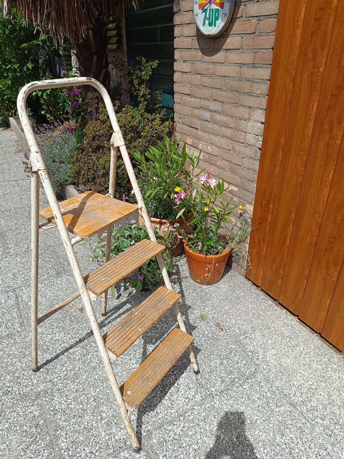 Vintage retro trap metaal met hout, Ophalen, Gebruikt, Trap, Opvouwbaar of Inschuifbaar