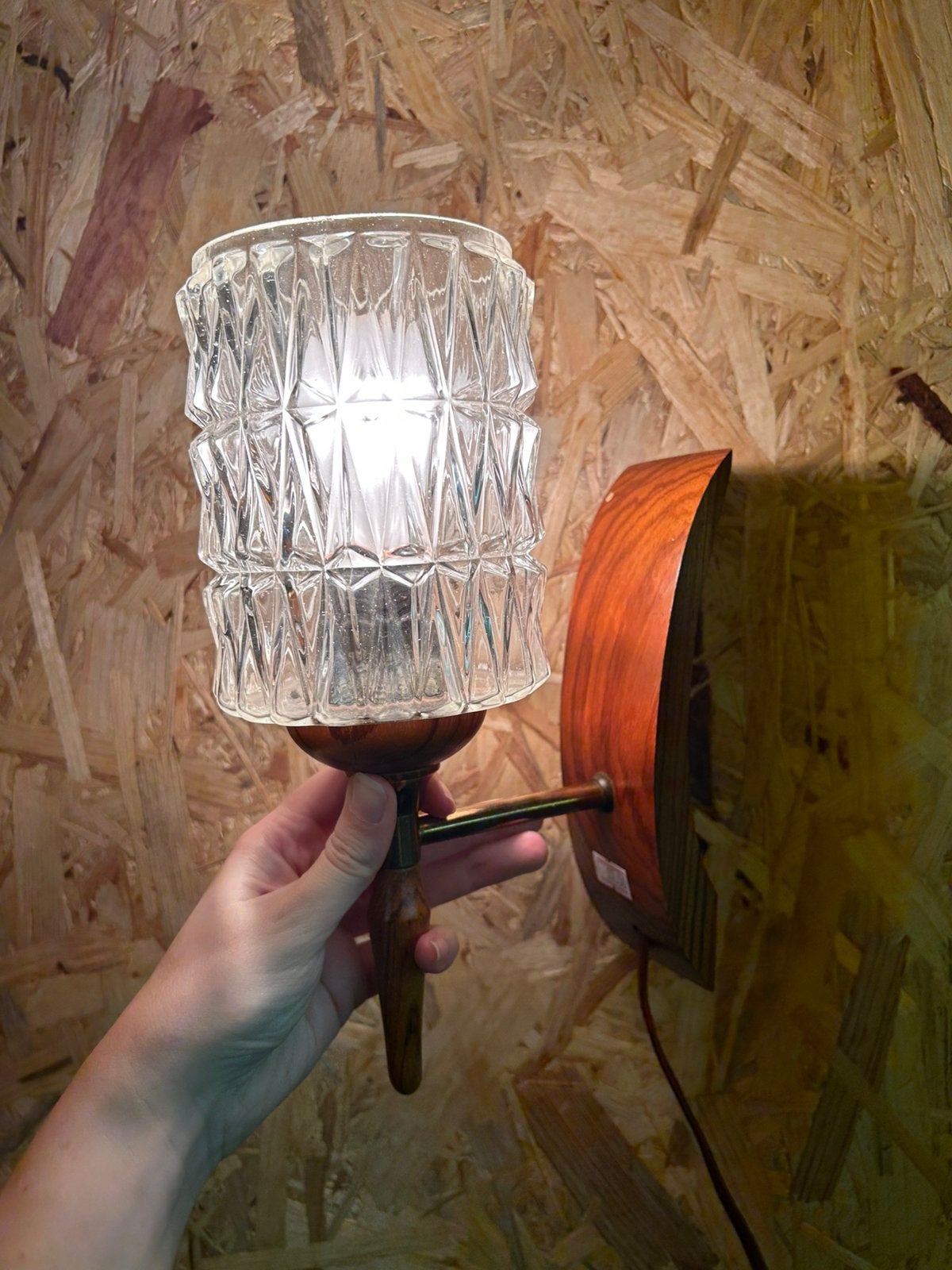 Prachtige vintage jaren 60 wandlamp, hout glas, Ophalen of Verzenden, Huis en Inrichting