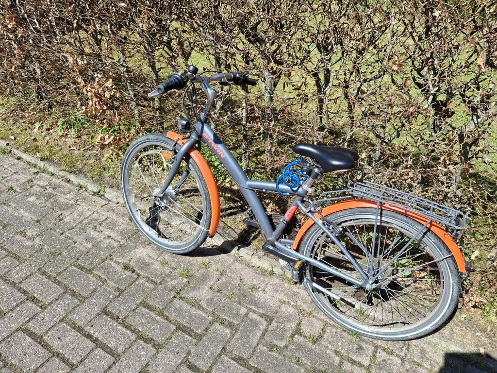 B'TWIN Poply 540 Kinderfiets 24 inch - Grijs/Oranje, Ophalen, B'TWIN, Velgrem, Versnellingen