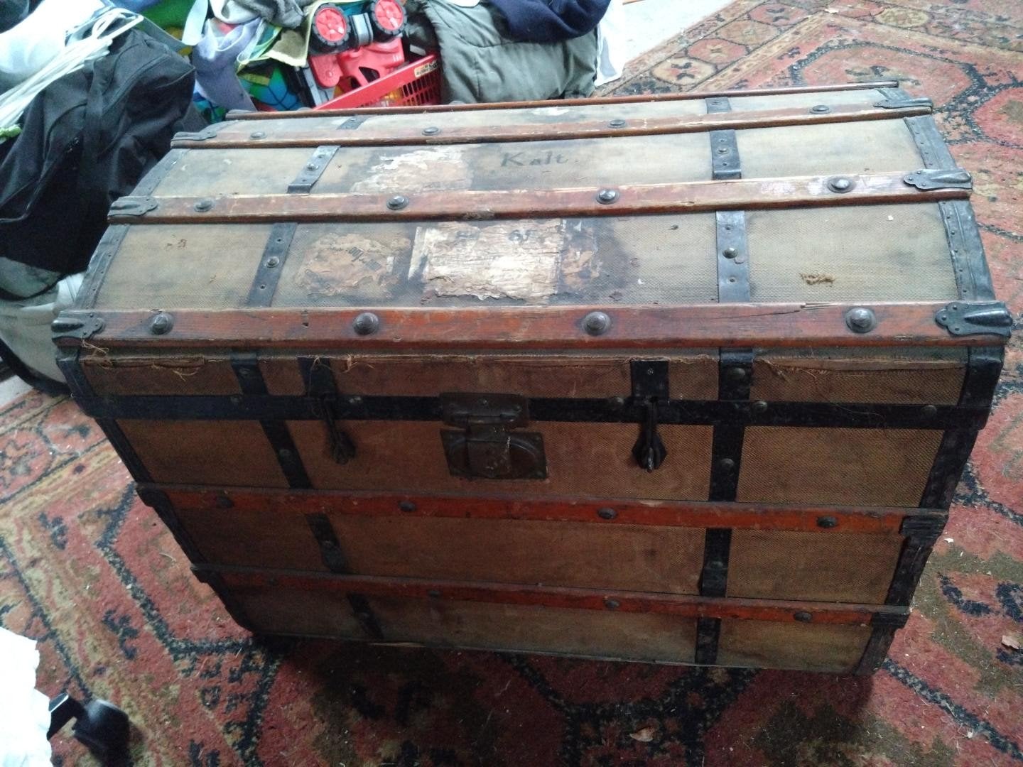 Antieke hutkoffer/ reiskoffer, Ophalen, 50 – 75, Gebruikt, 50 tot 100 cm