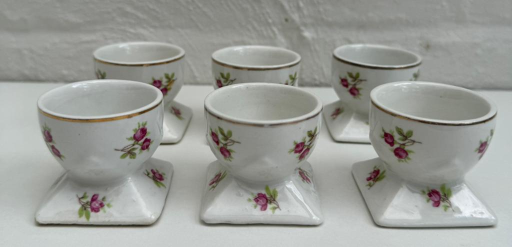 vintage porseleinen eierdopjes – set van 6 Victoria Porelite, Overige typen, Ophalen of Verzenden, Zo goed als nieuw, Overige stijlen