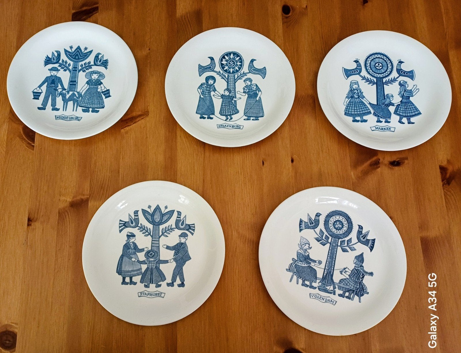 Vintage set klederdracht ontbijtborden (5 stuks), Ophalen