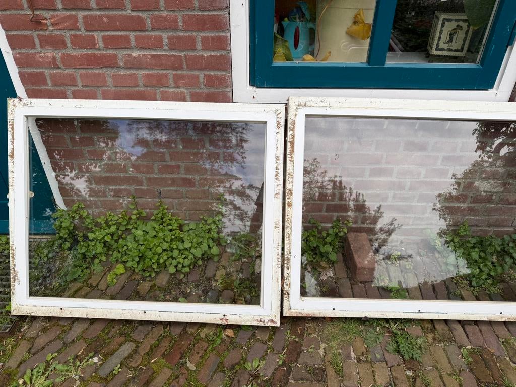 Kunststof raamkozijnen met enkel glas, Doe-het-zelf en Verbouw, Kozijnen en Schuifpuien, Raamkozijn, Zo goed als nieuw, Minder dan 75 cm