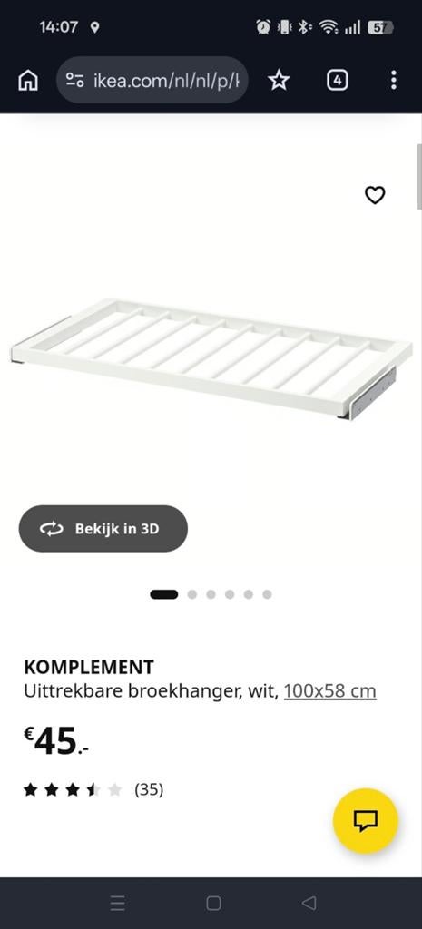 IKEA Komplement uittrekbaar broekrek Pax kast 100x58 cm, Huis en Inrichting, Kasten | Kledingkasten, Ophalen