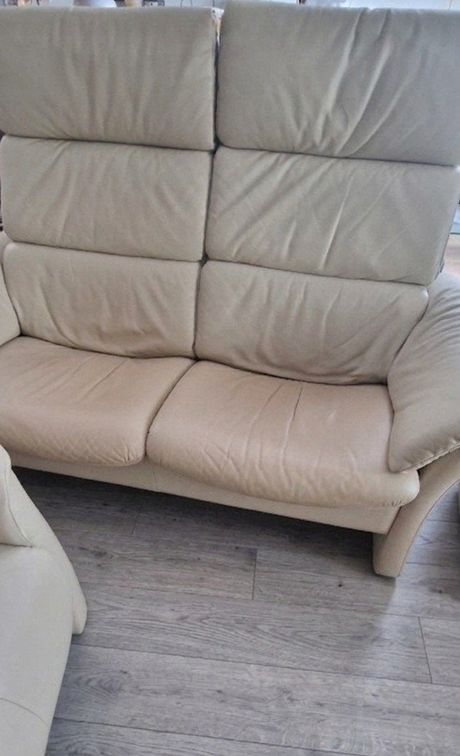 Himolla Relaxfauteuils en 2-zitsbank - Crèmekleurig Leer, Gebruikt, 150 tot 200 cm, Modern comfort, Tweepersoons