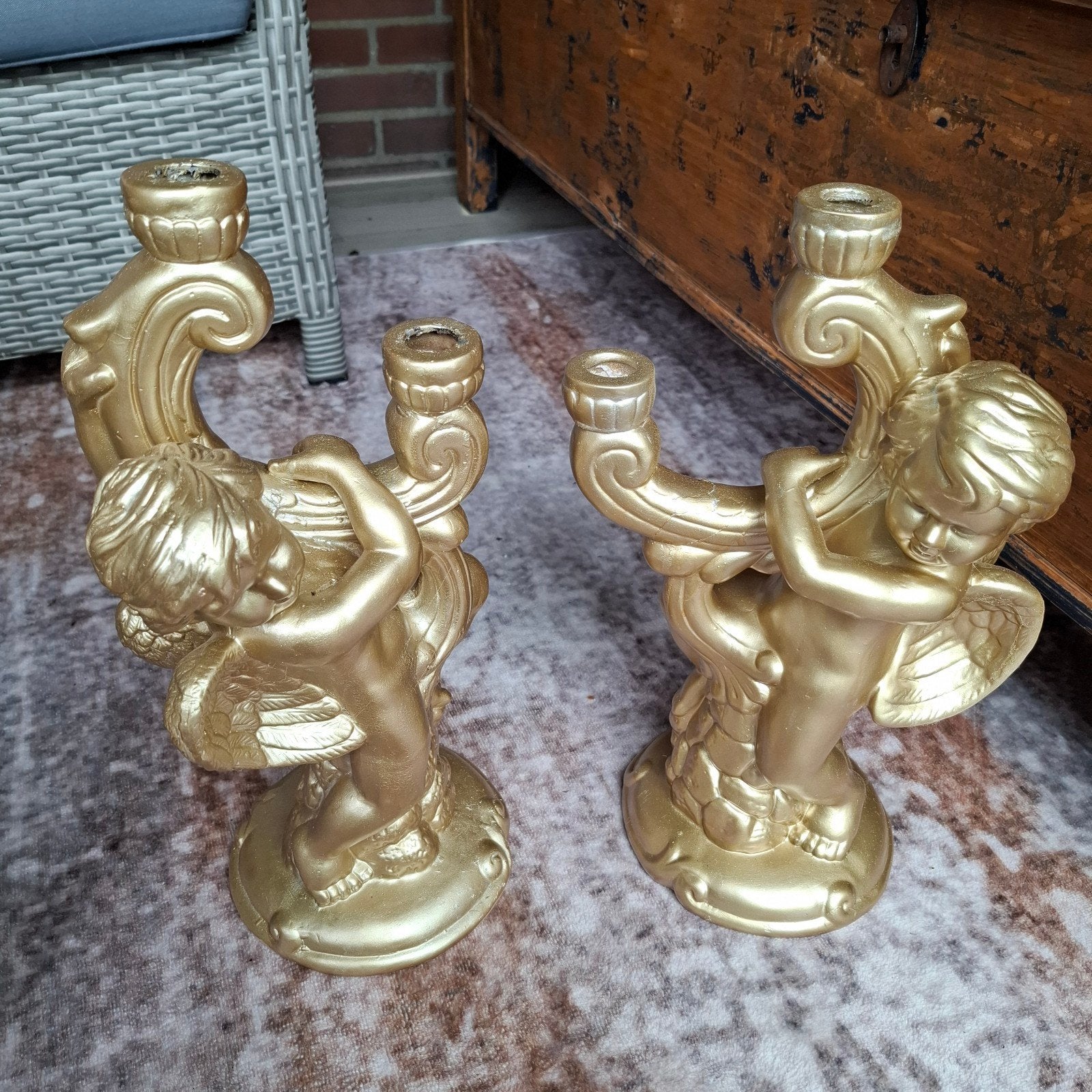 Gouden Engeltjes Kandelaars - Set van 2, Ophalen