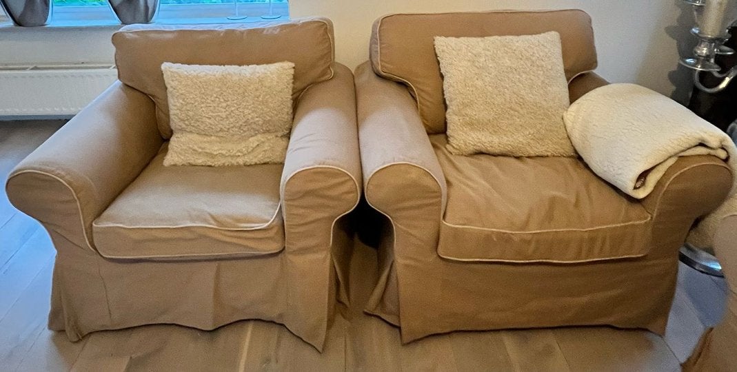 zithoek; 2-zitsbank, 2 fauteuils en poef (IKEA EKTORP), Ophalen, 150 tot 200 cm, Tweepersoons, 75 tot 100 cm