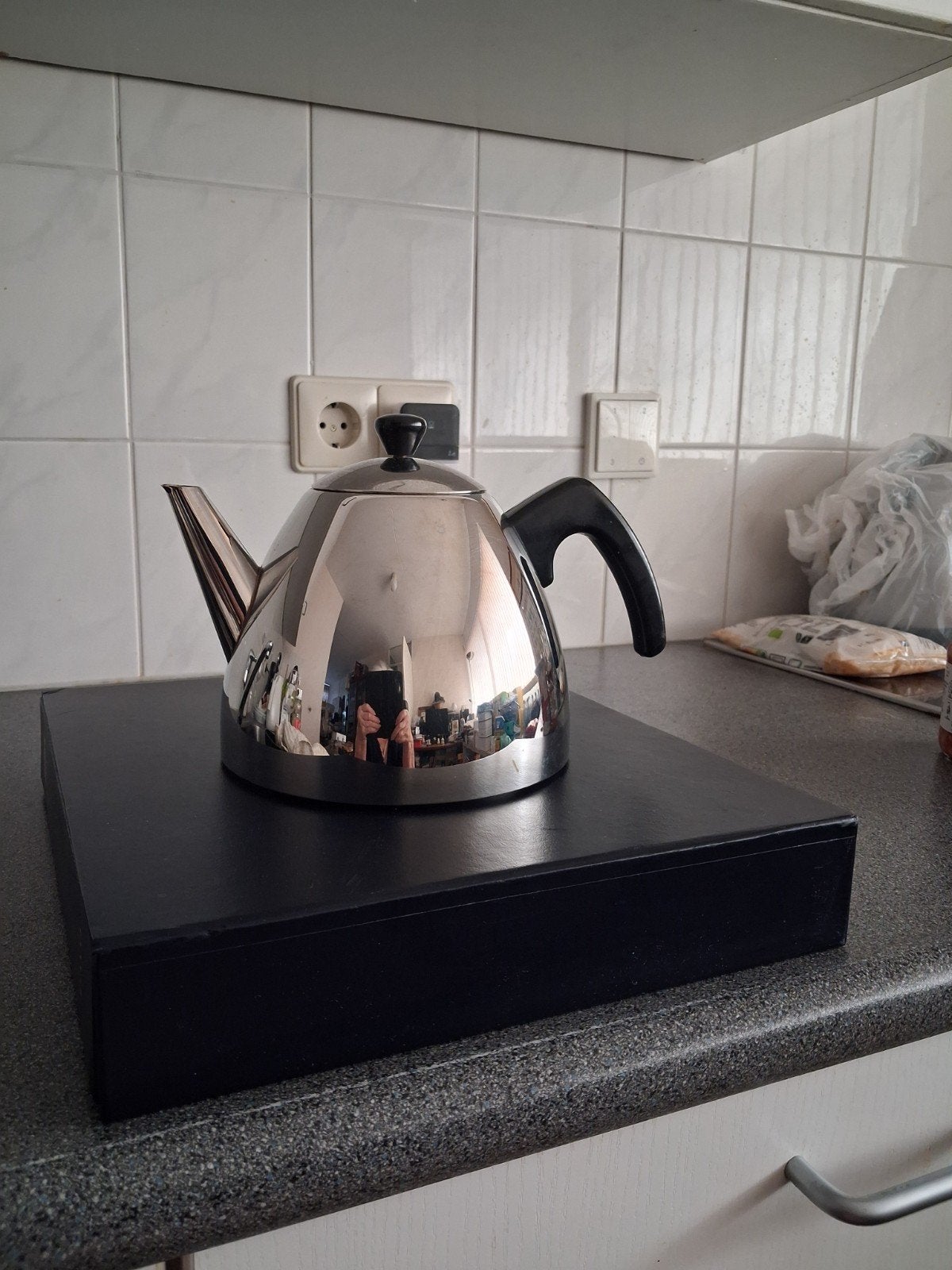 FRAAIE BREDEMEIJER DUBBELWANDIGE THEEPOT z.g.a.n., Theepot/fluitketel, Bredemeijer, Zilver, Ophalen of Verzenden