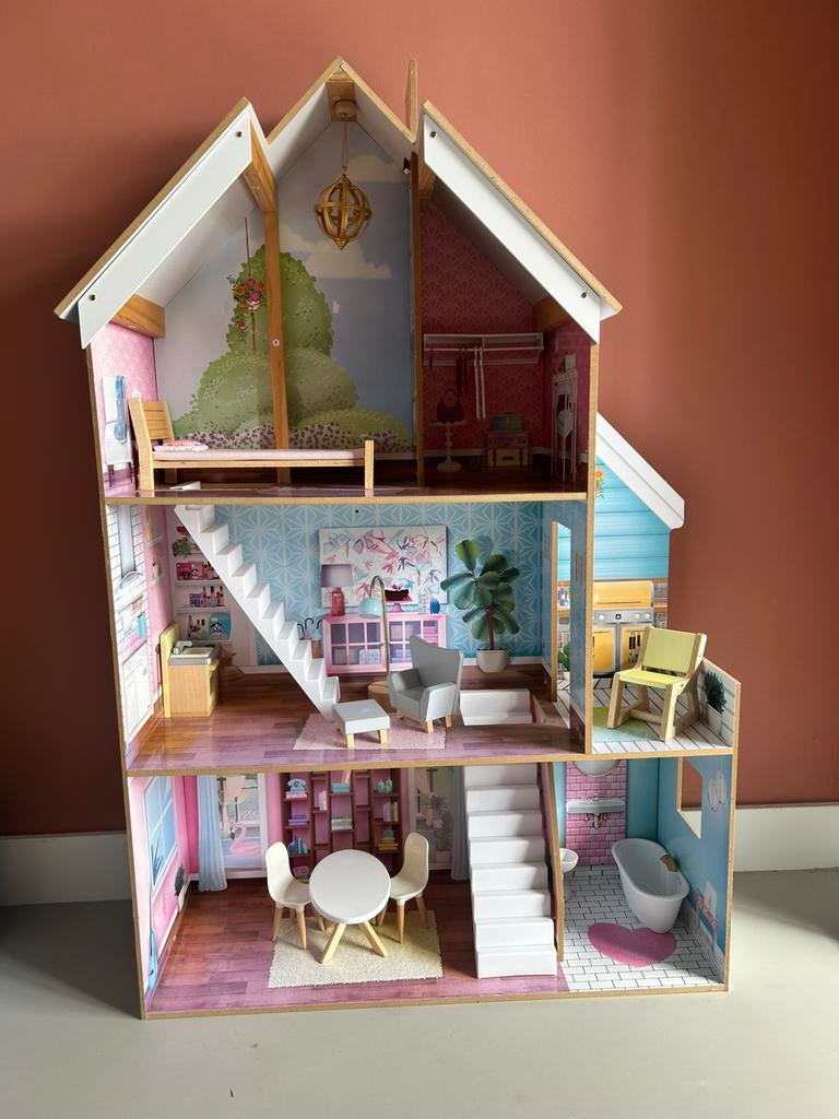 Poppenhuis met toebehoren, Kinderen en Baby's, Speelgoed | Poppenhuizen, Ophalen, Zo goed als nieuw, Poppenhuis
