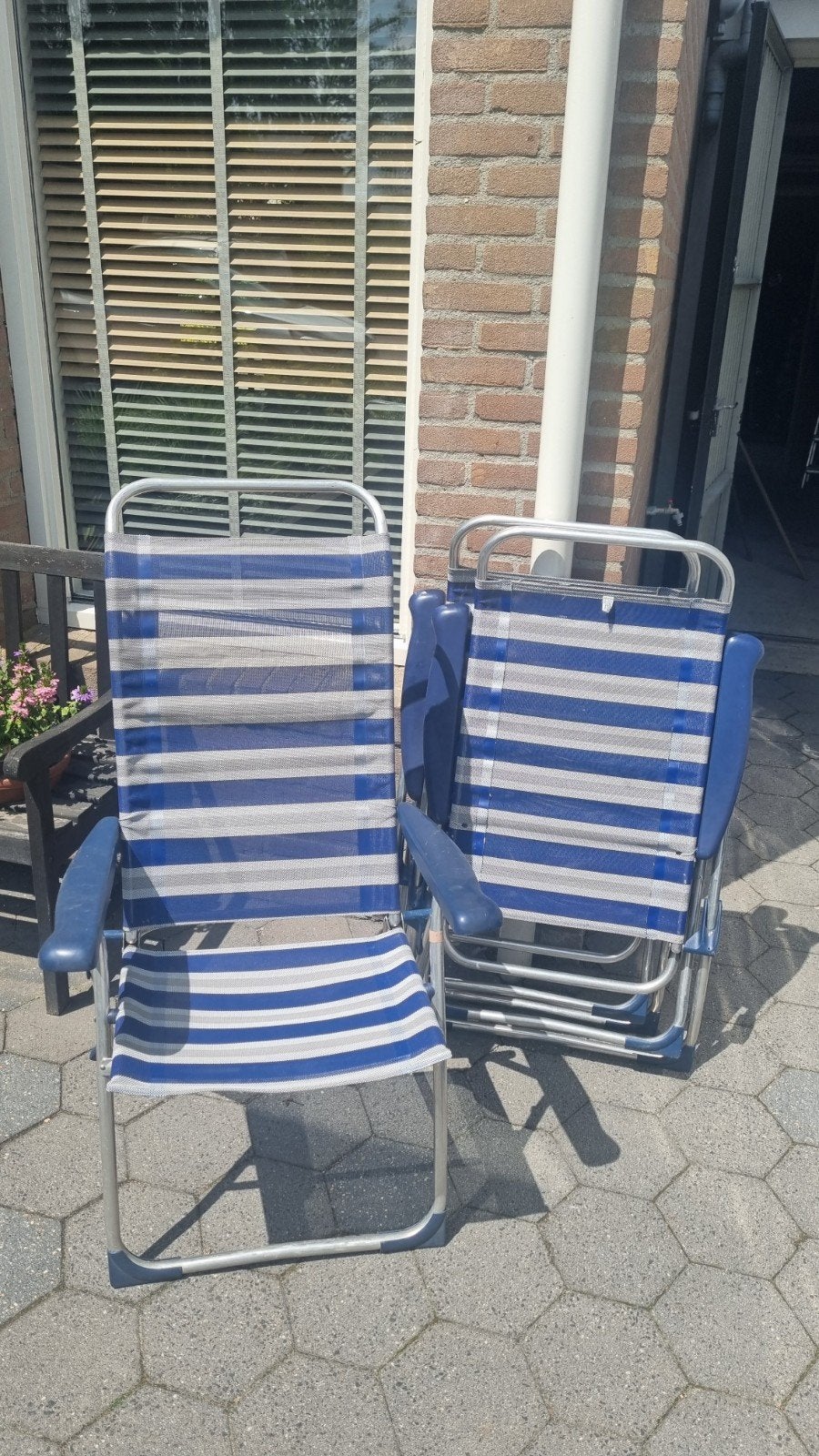 3 Crespo campingstoelen - blauw/wit gestreept, Caravans en Kamperen, Ophalen