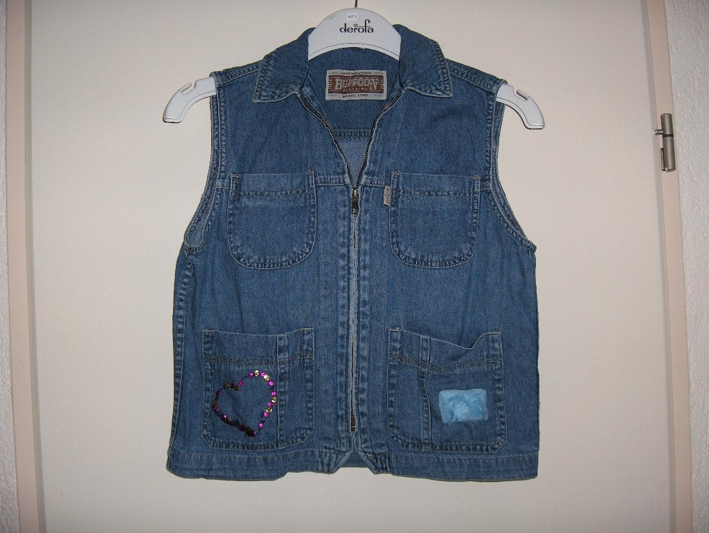 Vaal blauw katoen jeans gilet jasje BUFFOON 140 prima staat, Kinderen en Baby's, Buffoon, Gebruikt, Meisje, Ophalen of Verzenden