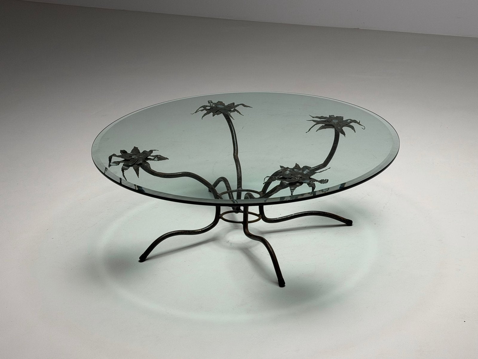 Brutalistische salontafel metaal vintage design jaren 90, Huis en Inrichting, Ophalen, Gebruikt, Rond, 50 tot 100 cm