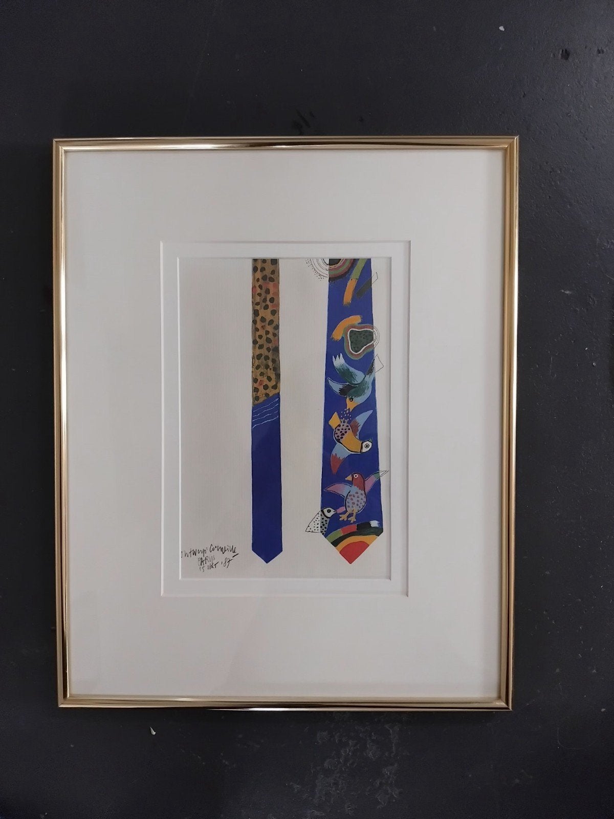 Corneille - 'Vogeltjes'-stropdas ontwerp (1987), Antiek en Kunst, Gesigneerd in de plaat, Ophalen, Dieren en Natuur, Lithografie