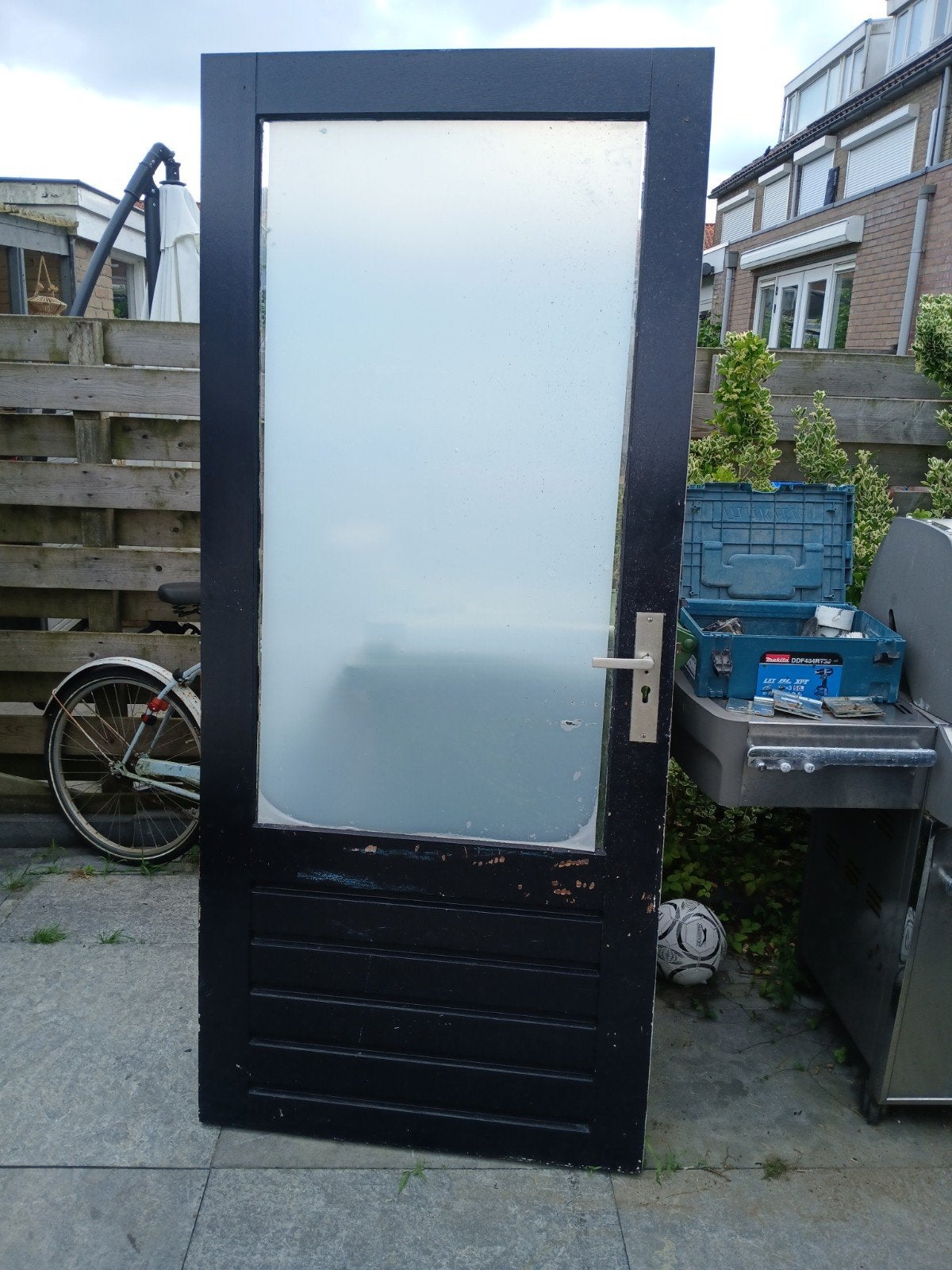 Zwarte Buitendeur met Glaspaneel, Ophalen, Gebruikt, Buitendeur, 200 tot 215 cm