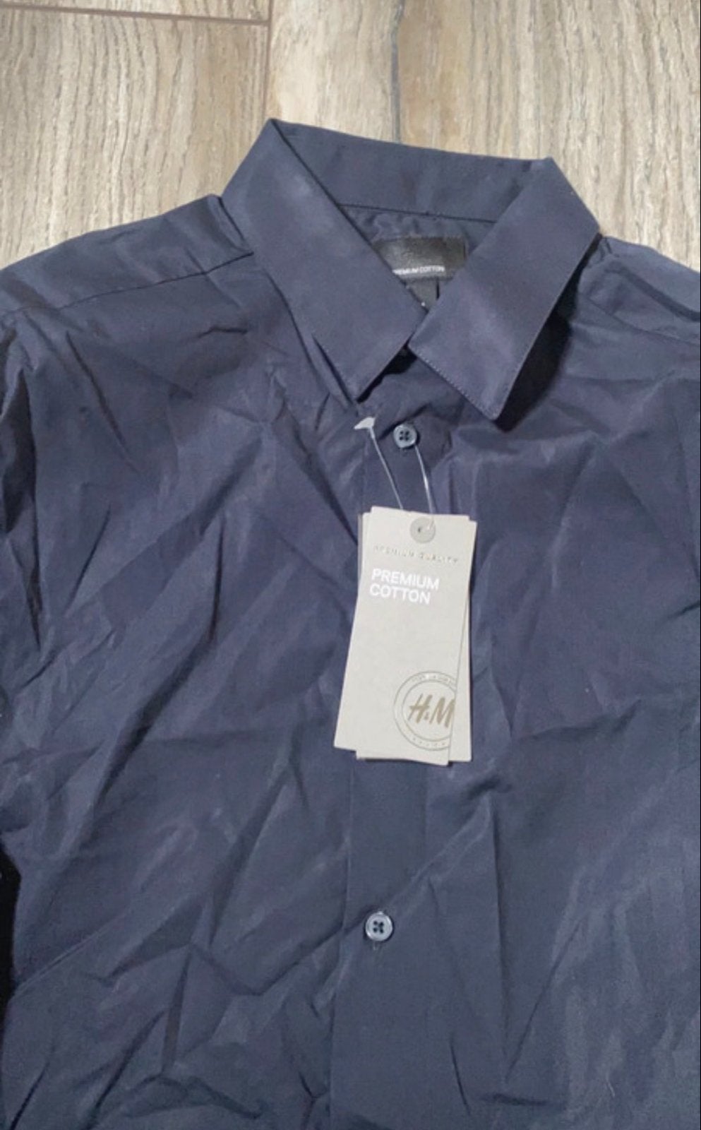H&M Premium Katoenen Overhemd - Donkerblauw, Ophalen of Verzenden, Nieuw, Blauw, Halswijdte 38 (S) of kleiner