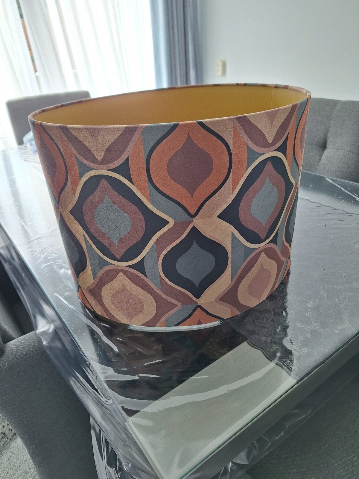 Unieke lampenkap met retro patroon, Huis en Inrichting, Lampen | Lampenkappen, Gebruikt, Rond, Ophalen of Verzenden, Textiel