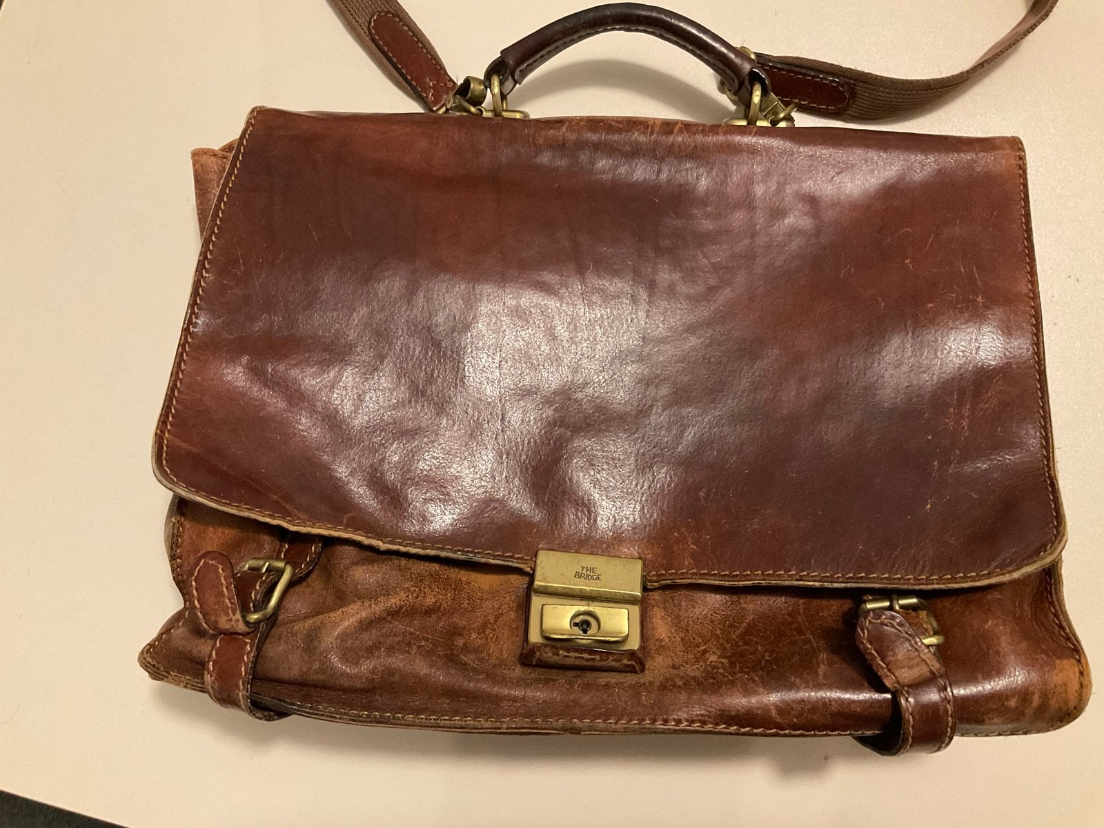 Vintage Leren Aktetas / Businesstas - The Bridge, Sieraden, Tassen en Uiterlijk, Tassen | Schoudertassen, Gebruikt, Bruin, Leer
