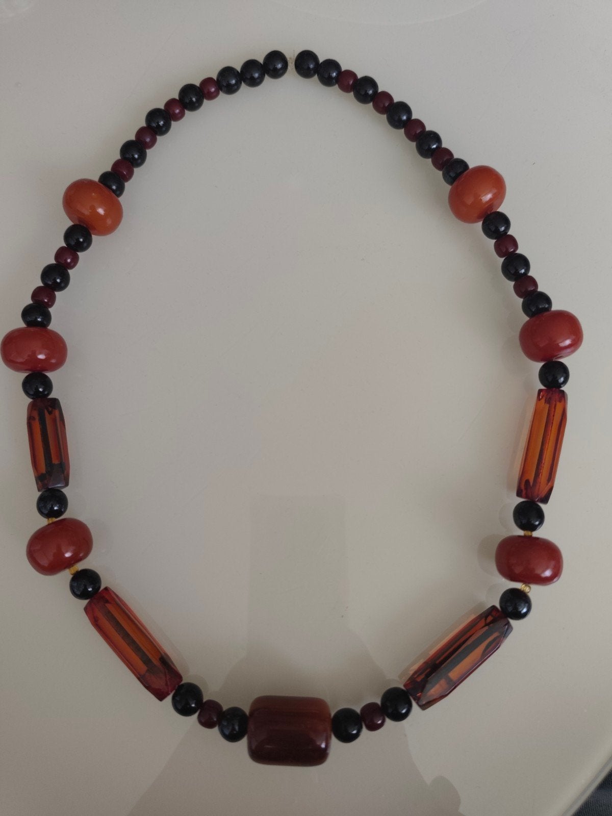 Midcentury lange ketting met kralen in herfsttinten, 85 cm, Sieraden, Tassen en Uiterlijk, Kettingen, Overige materialen, Overige kleuren
