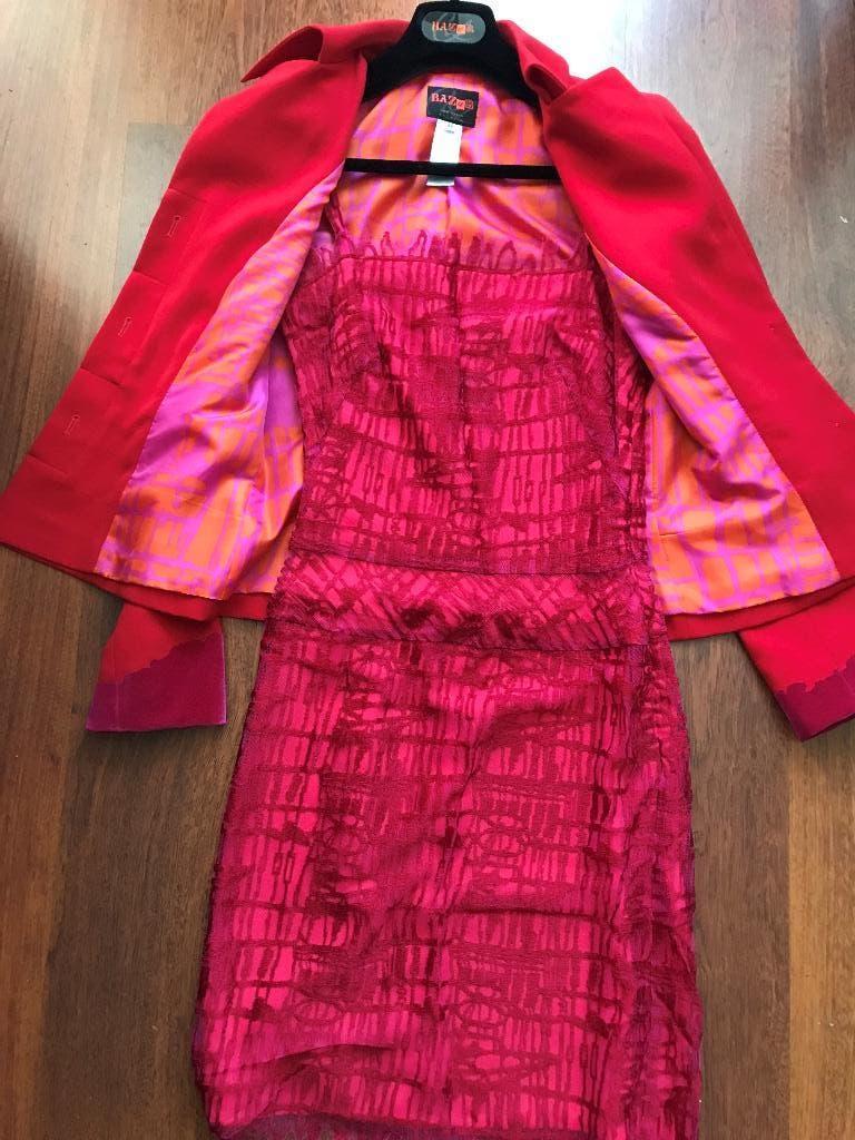 Christian LaCroix Bazar roze rood - jurk en jasje maat 36, Kostuum of Pak, Ophalen of Verzenden, Zo goed als nieuw, Maat 36 (S)