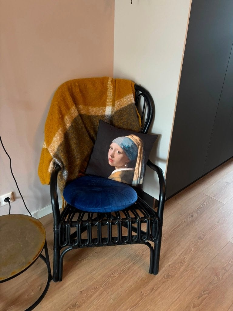 Bamboe/rotan stoel fauteuil, Ophalen, Zo goed als nieuw, Minder dan 75 cm, 50 tot 75 cm