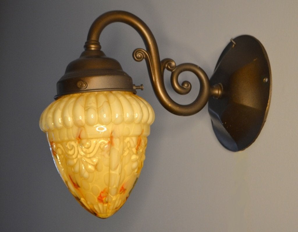 3 sets Art-Nouveau / Art-Deco lampen - Marmerglas met decor, Ophalen of Verzenden, Gebruikt, Glas, Art-Nouveau, Art-Deco, Jugendstil, Berlage, Amsterdamse school