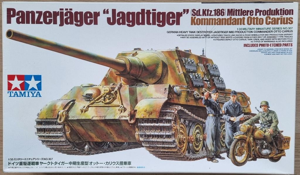 Tamiya #35307 1:35 WWII German Jagdtiger Otto Carius + extra, Hobby en Vrije tijd, Modelbouw | Auto's en Voertuigen, Tank, 1:32 tot 1:50