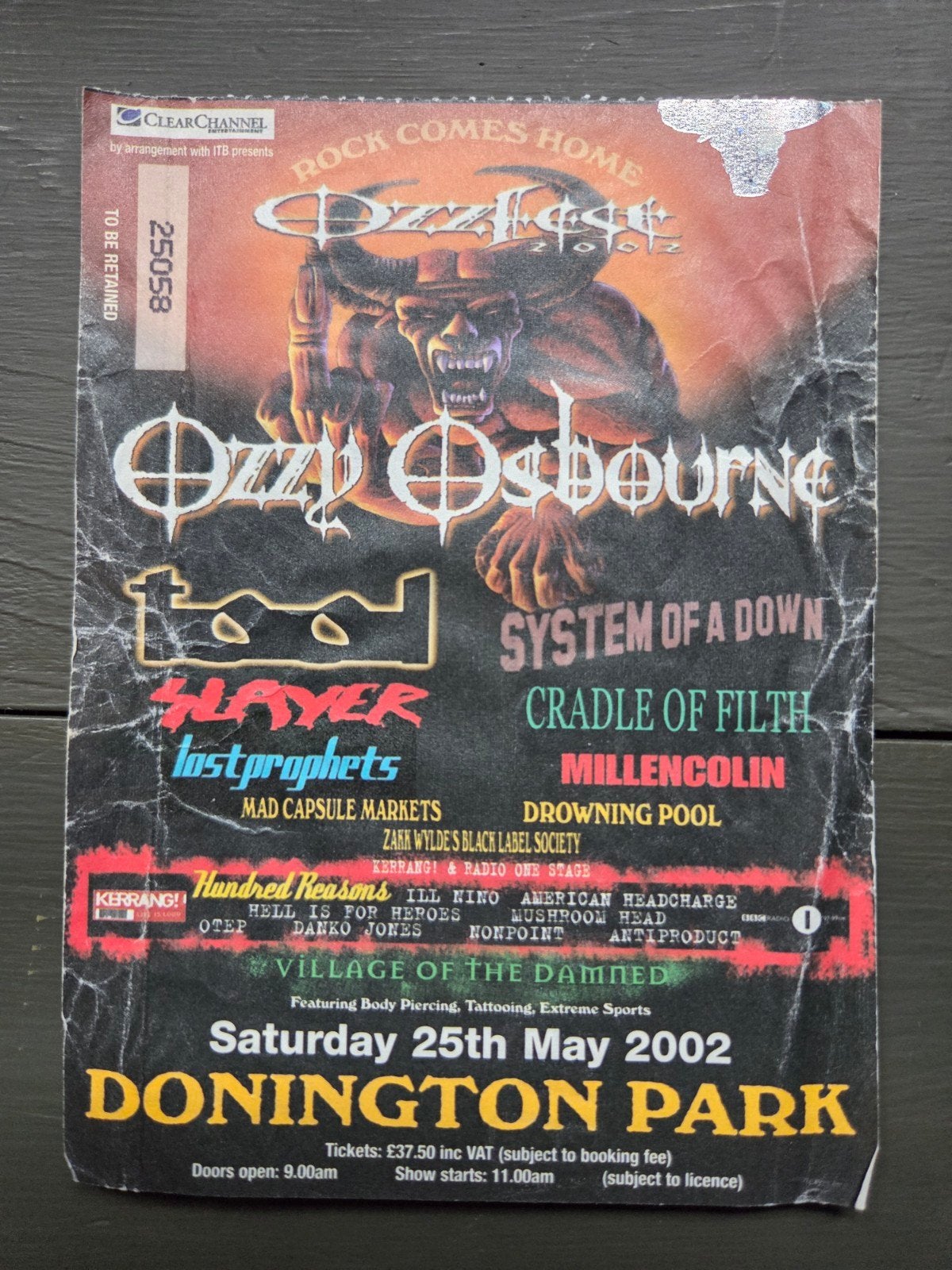 Ozzfest Ozzy Osbourne concertticket 2002, Ophalen of Verzenden, Gebruikt, Overige typen