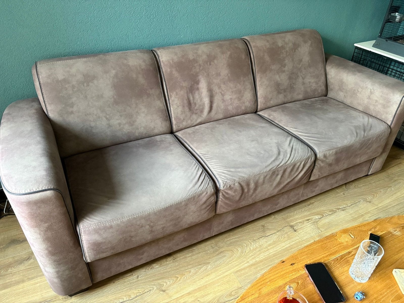 Comfortabele 3-zitsbank en fauteuil, Ophalen, Gebruikt, Driepersoons, 75 tot 100 cm