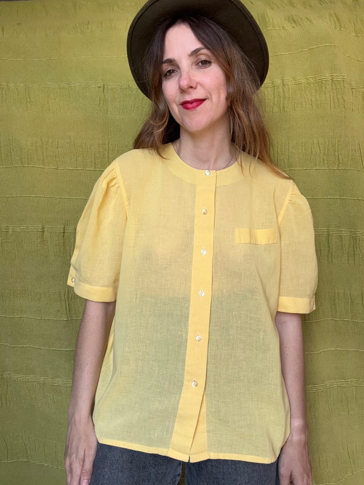 Vintage gele blouse / shirt - jaren 90 -, Kleding | Dames, Maat 38/40 (M), Hgv, Ophalen of Verzenden, Zo goed als nieuw
