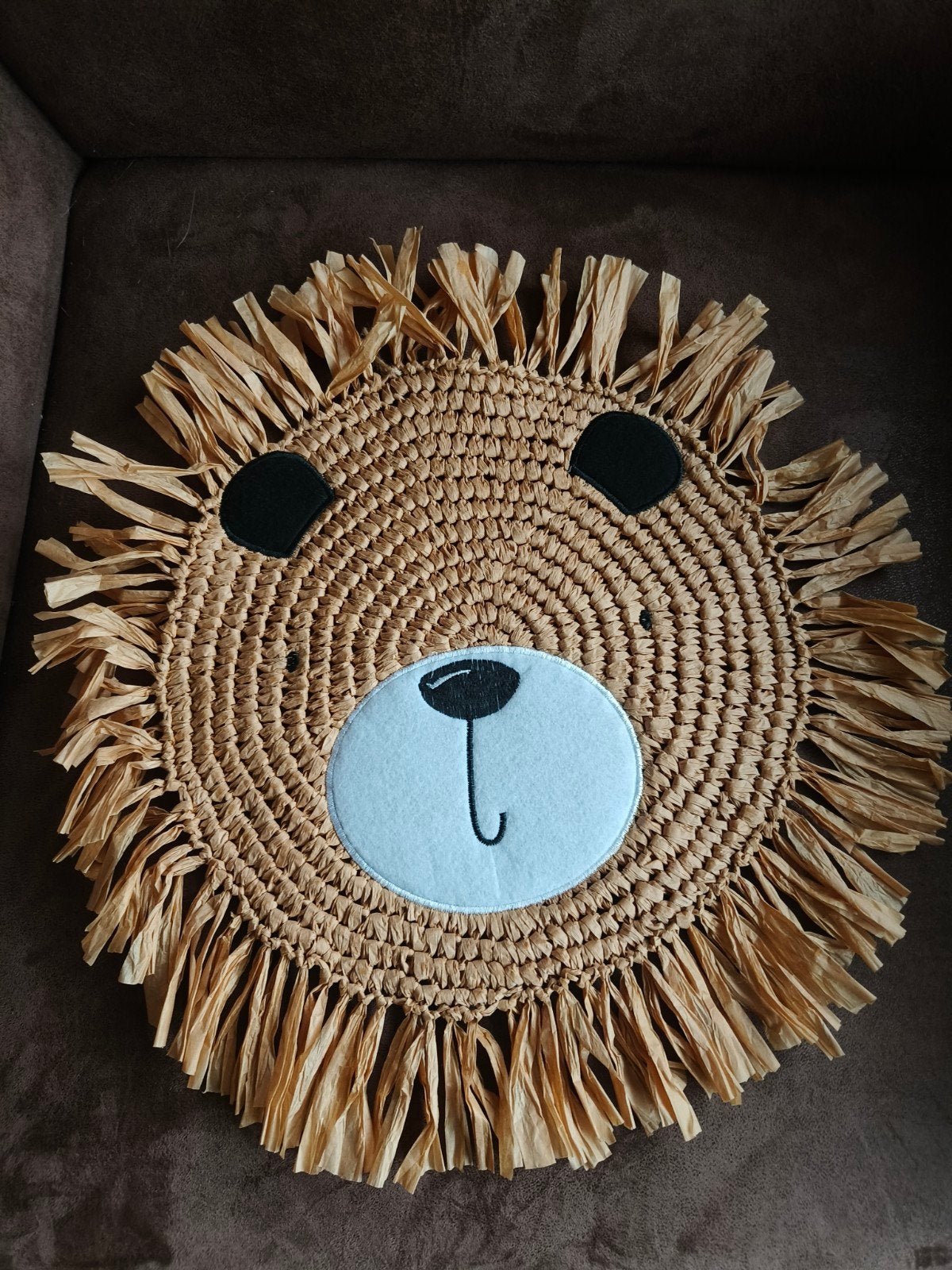 Leuke rieten leeuwenkop en beer wanddecoratie v, Ophalen, Natuurlijk materiaal, Bruin, Landelijk